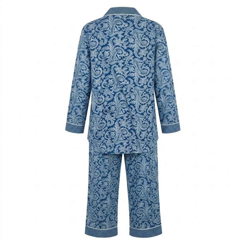 Miss Elaine Petites Medium Blue Paisley Button Front Soft Pajama Set‎ PM Lounge - Picture 3 of 10